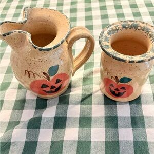 Three Rivers Pottery Ceramic Halloween Crock and Pitcher Jack 'O Lantern Pumpkin
